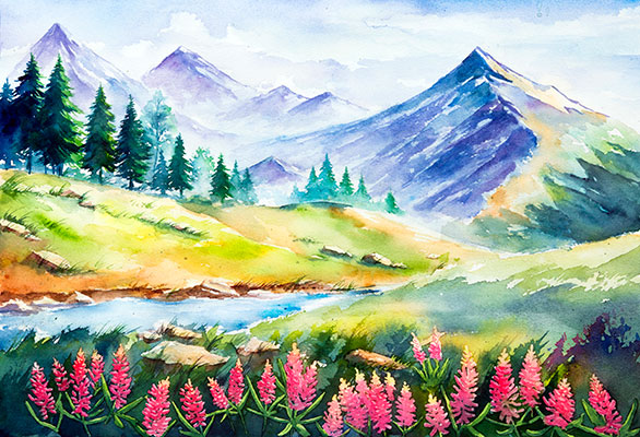 وکتور کاراکتر طبیعت و نقاشی رودخانه