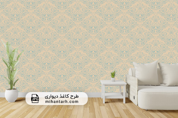 پوستر کاغذ دیواری ساده مدل بک گراند کرم طرح سبز آبی