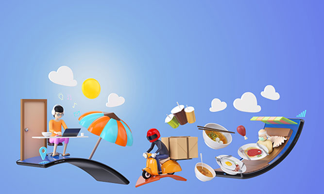 عکس مینیمال سه بعدی رستوران اینترنتی