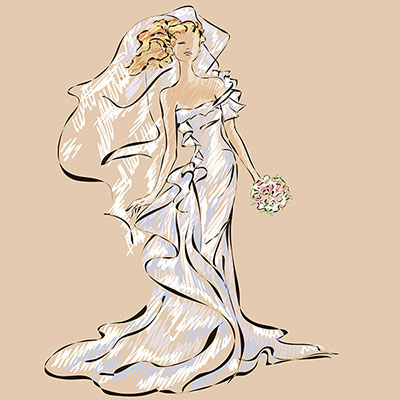 وکتور طرح نقاشی عروس و دسته گل