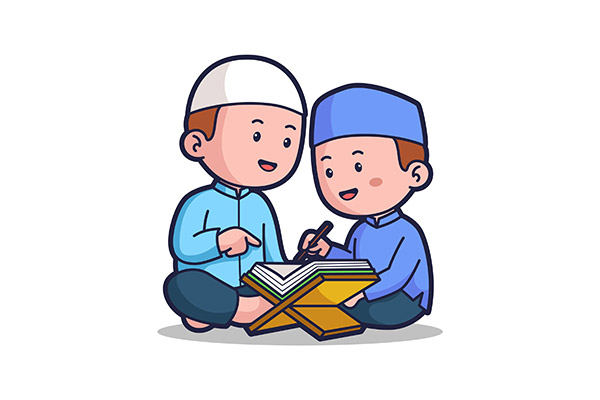 وکتور دانش اموز در حال قران خواندن