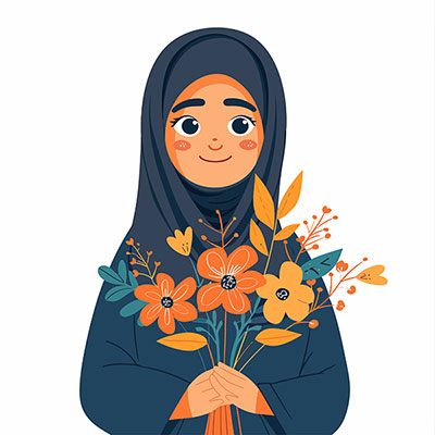 وکتور بانوی با حجاب و گل در دست