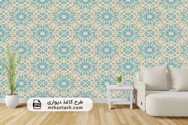پوستر کاغذ دیواری ساده مدل طرح کرم و سبز آبی