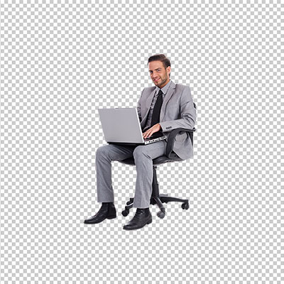 عکس برش خورده کاراکتر کارمند در حال کار با لپ تاپ