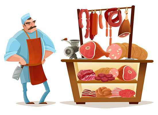 وکتور کاراکتر غذا گوشت فروشی