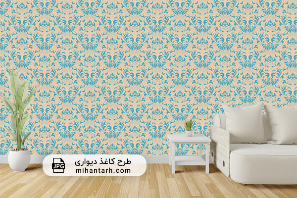 پوستر کاغذ دیواری ساده مدل بک گراند کرم و سبز آبی