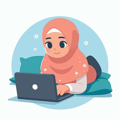 وکتور دختر بچه در حال استفاده از لپ تاپ