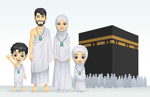 وکتور کاراکتر حجاب خانواده در حج