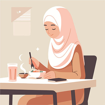 وکتور بانوی با حجاب در حال غذا خوردن
