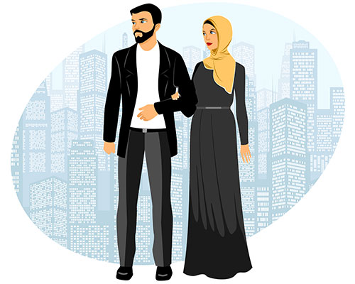 وکتور کاراکتر حجاب و پرتره زن و شوهر