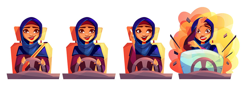 وکتور کاراکتر حجاب و فرآیند تصادفات