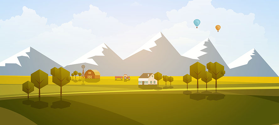 وکتور کاراکتر طبیعت روستا و بالن