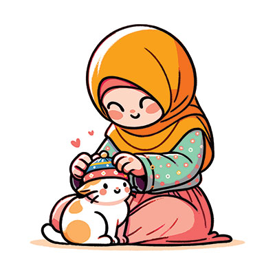 وکتور دختر بچه و گربه