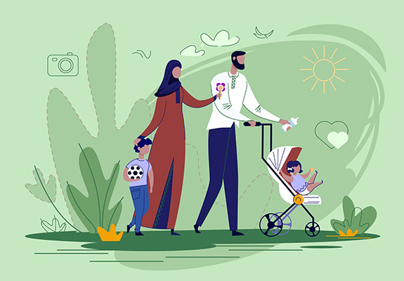 وکتور کاراکتر حجاب خانواده در فضای باز