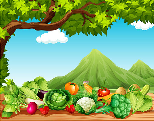 وکتور کاراکتر سبزیجات در طبیعت