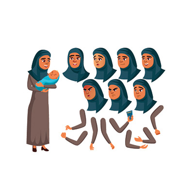 وکتور کاراکتر زن با حجاب و نوزاد