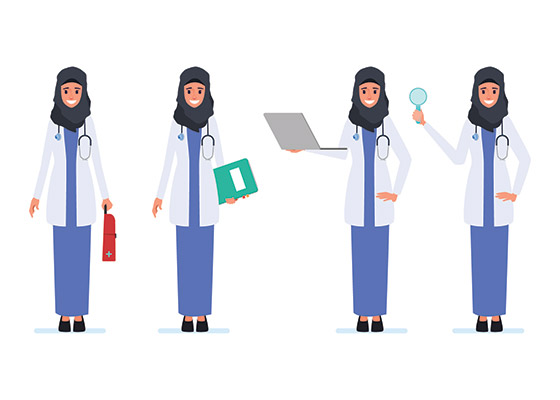 وکتور کاراکتر زن پزشک با حجاب