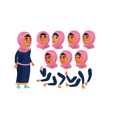 وکتور کاراکتر بدن و صورت زن با حجاب